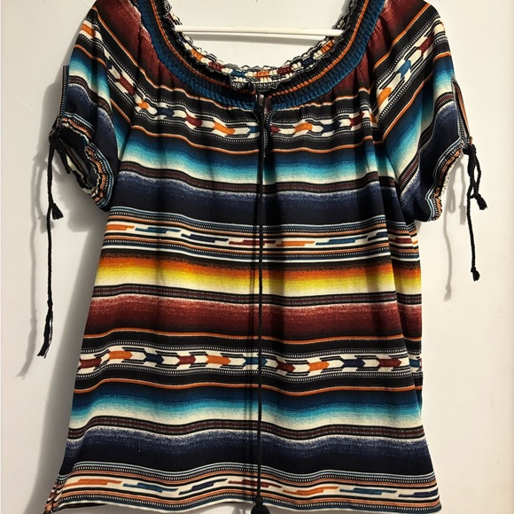 Double D Ranch Black and Orange Graphic Tie Front Blouse - Picture 1 of 1